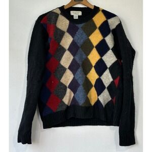 Heather & Tweed Sweater Argyle Shetland Wool Mens Large Black